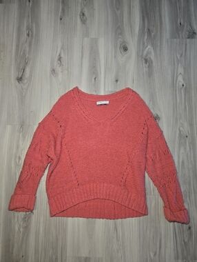 Anthropologie Pilcro Coral V-Neck Pointelle Knit Sweater - Size M